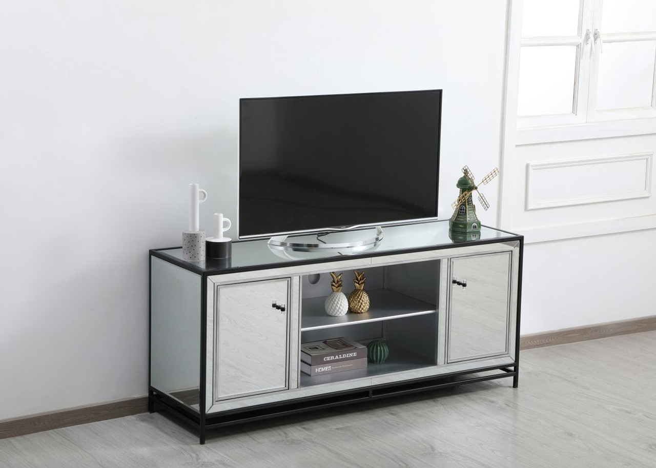 Elegant Décor MF701BK James 60 in. mirrored tv stand in black