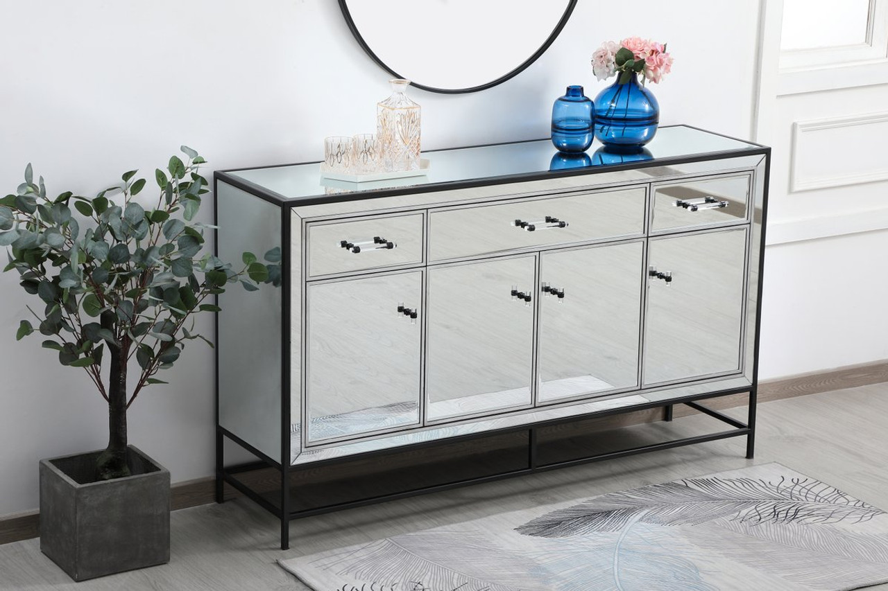 Elegant Décor MF72060BK James 60 in. mirrored credenza in black