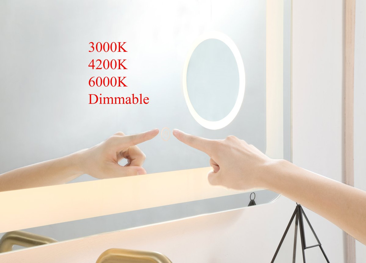 Elegant Décor MRE52036 Lux 20in x 36in Hardwired LED mirror with magnifier and color changing temperature 3000K/4200K/6400K