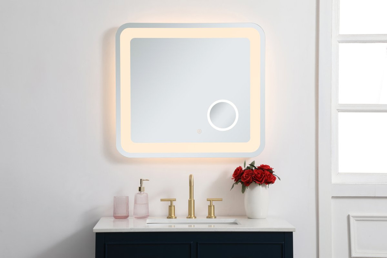 Elegant Décor MRE52730 Lux 27in x 30in Hardwired LED mirror with magnifier and color changing temperature 3000K/4200K/6400K