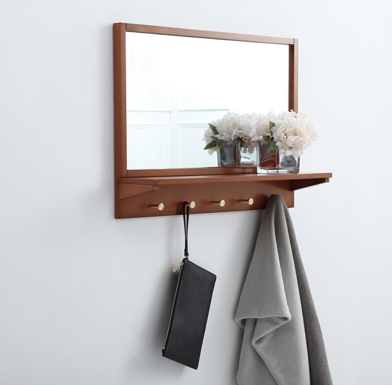 Elegant Decor MR502821PE Entryway mirror with shelf  28 inch x 21 inch in pecan