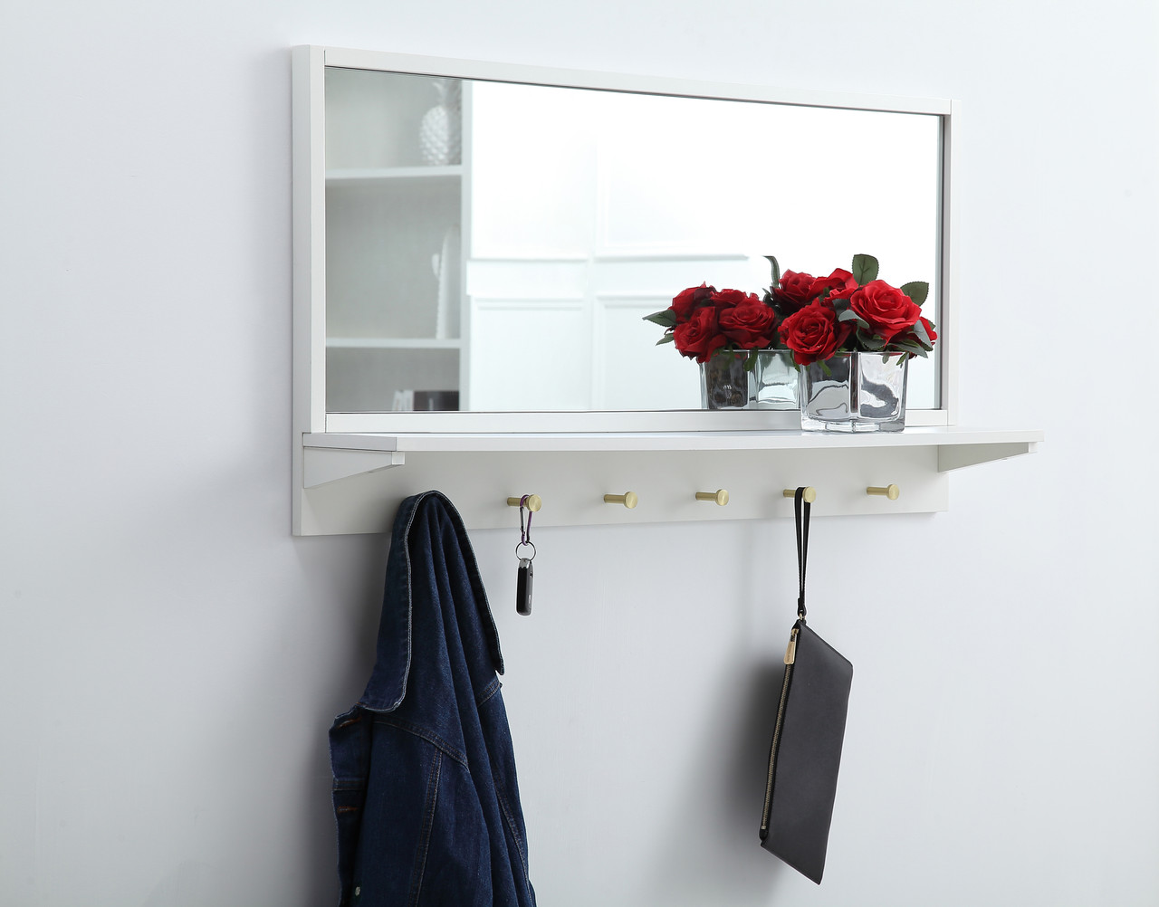 Elegant Decor MR504221WH Entryway mirror with shelf  42 inch x 21 inch in white