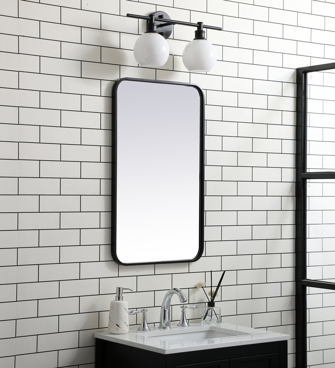 Elegant Decor MR801830BK Soft corner metal rectangular mirror 18x30 inch in Black