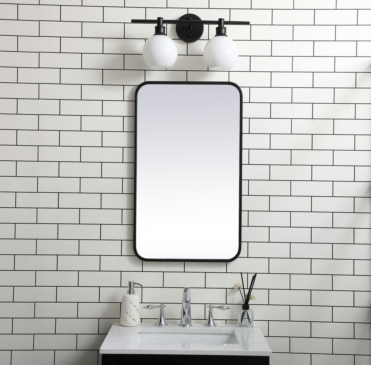 Elegant Decor MR801830BK Soft corner metal rectangular mirror 18x30 inch in Black