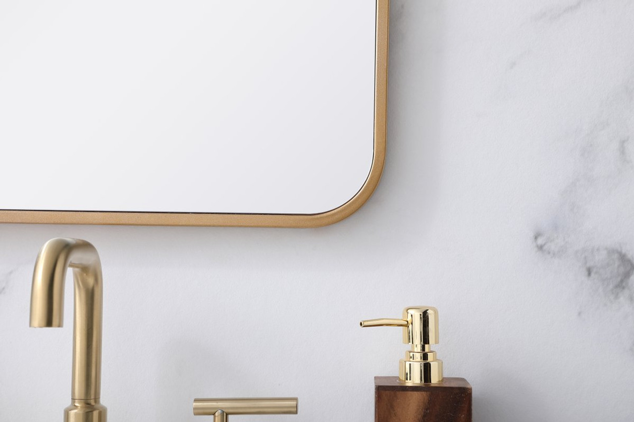 Elegant Decor MR801830BR Soft corner metal rectangular mirror 18x30 inch in Brass