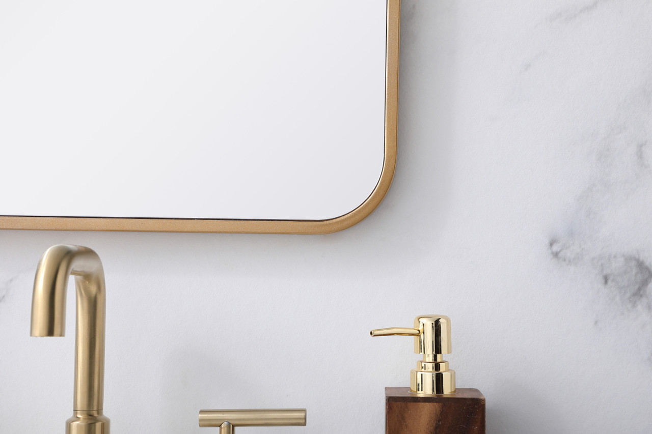Elegant Decor MR801830BR Soft corner metal rectangular mirror 18x30 inch in Brass