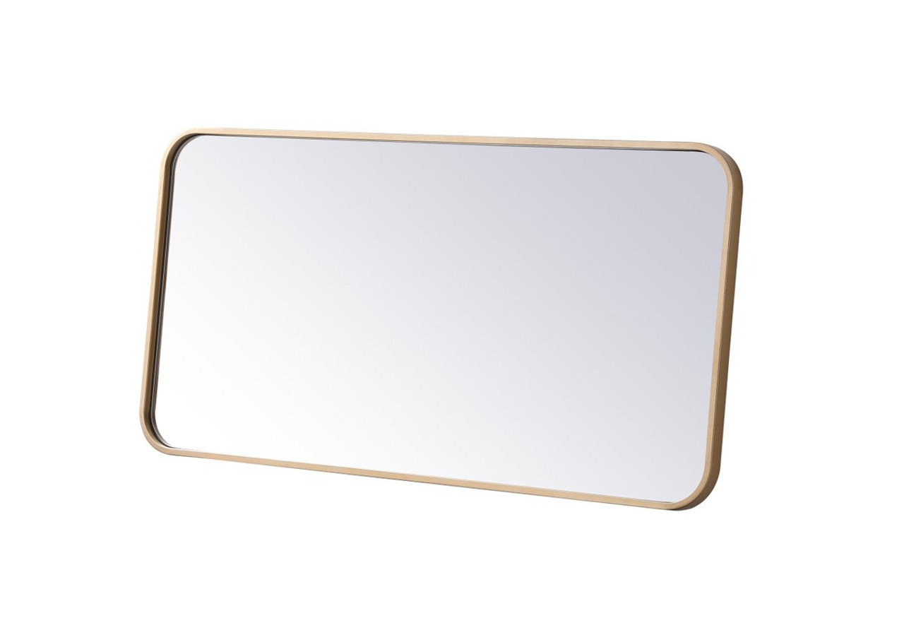 Elegant Decor MR801836BR Soft corner metal rectangular mirror 18x36 inch in Brass