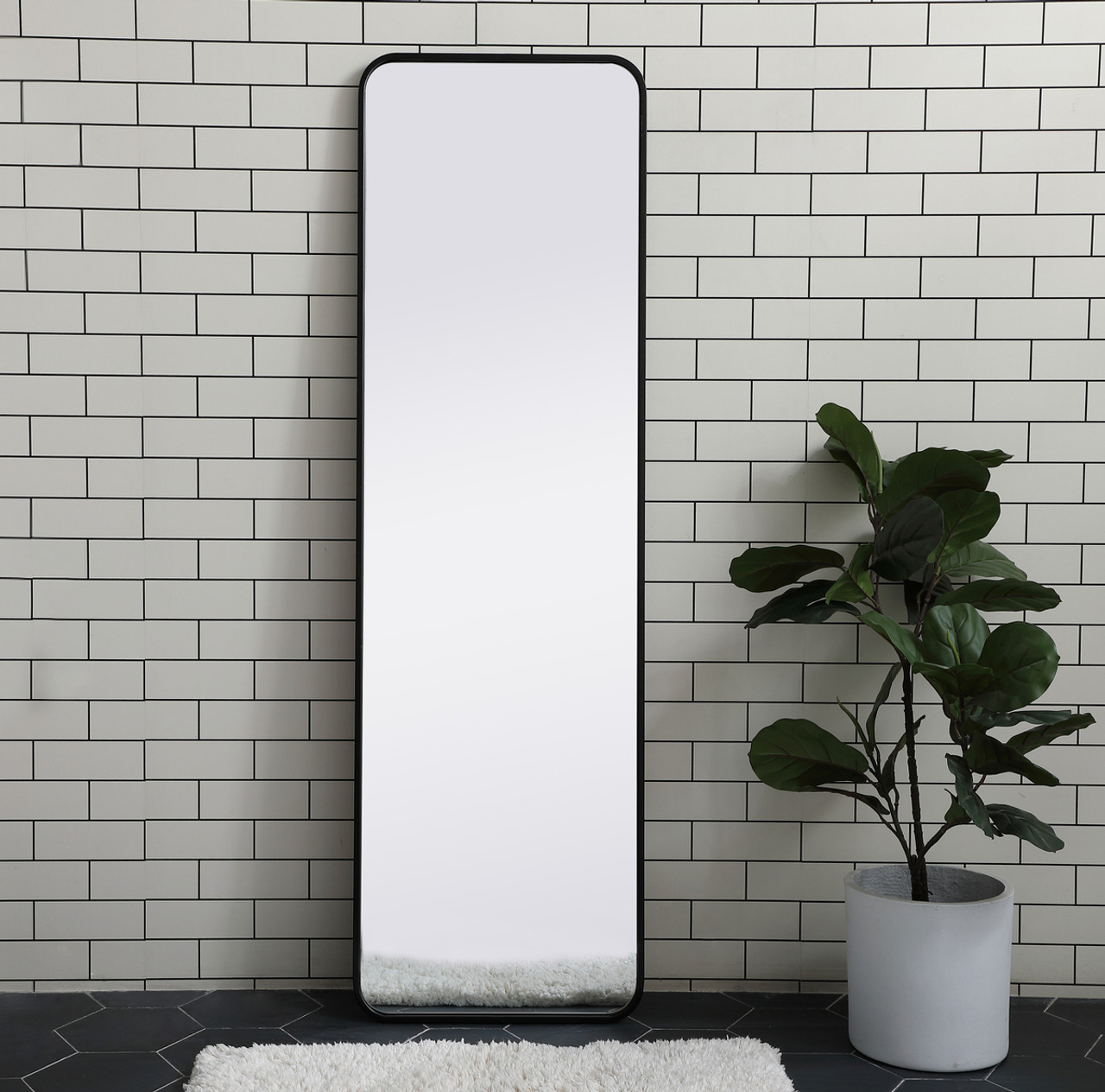 Elegant Decor MR801860BK Soft corner metal rectangular mirror 18x60 inch in Black