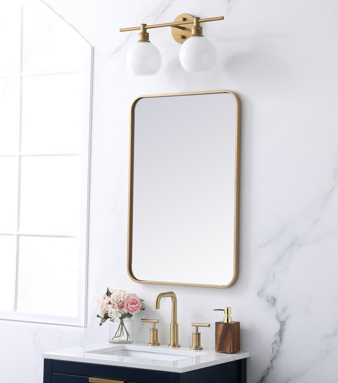 Elegant Décor MR802030BR Soft corner metal rectangular mirror 20x30 inch in  Brass