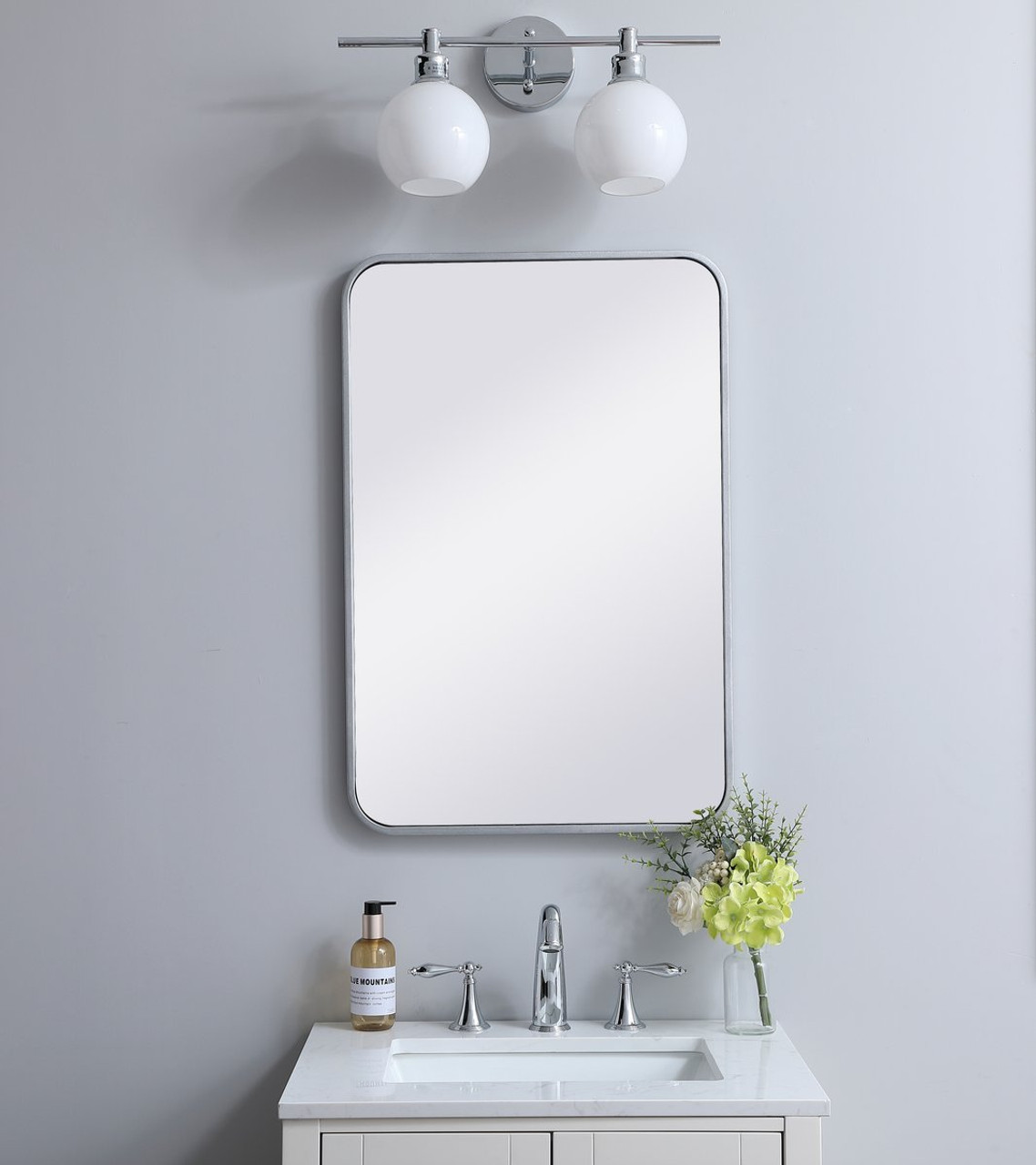 Elegant Decor MR802030S Soft corner metal rectangular mirror 20x30 inch in Silver