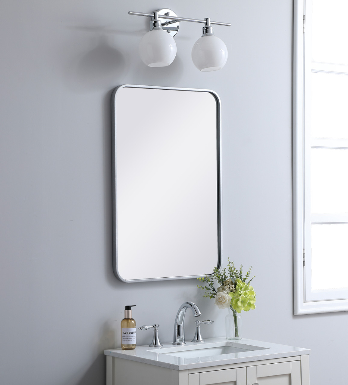 Elegant Decor MR802030S Soft corner metal rectangular mirror 20x30 inch in Silver