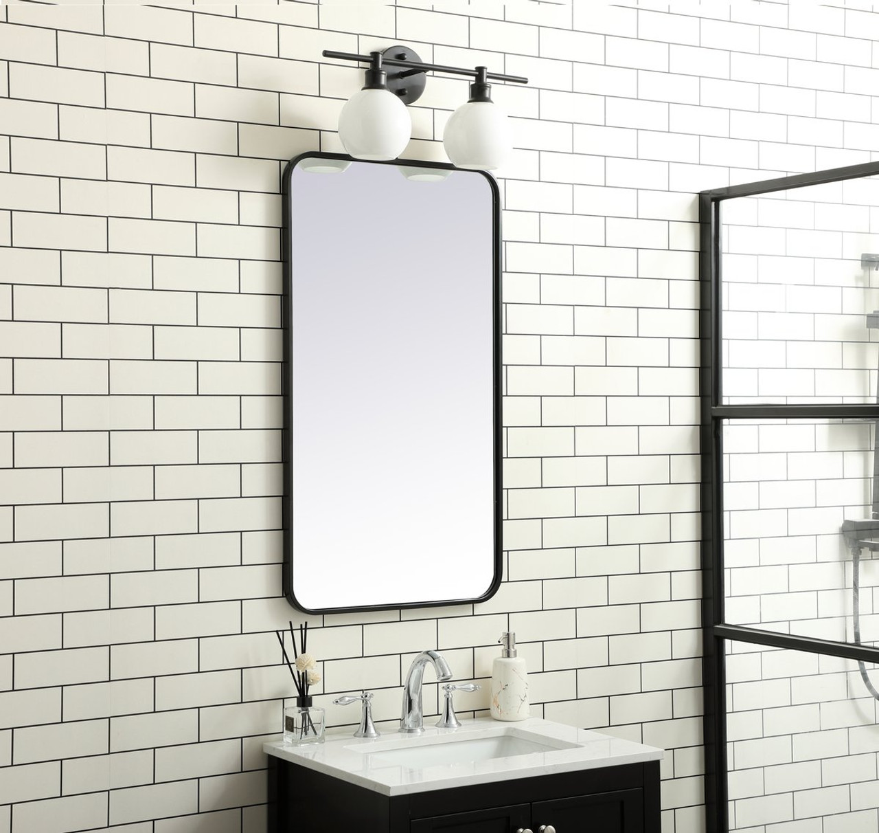 Elegant Decor MR802036BK Soft corner metal rectangular mirror 20x36 inch in Black