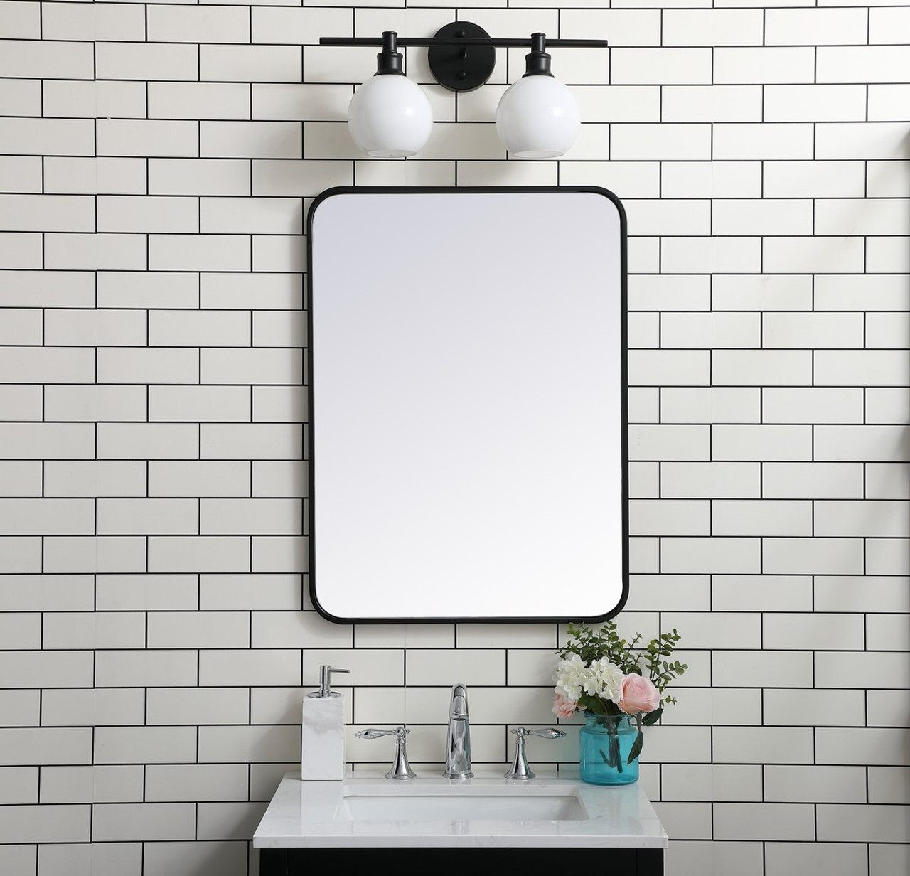 Elegant Decor MR802230BK Soft corner metal rectangular mirror 22x30 inch in Black