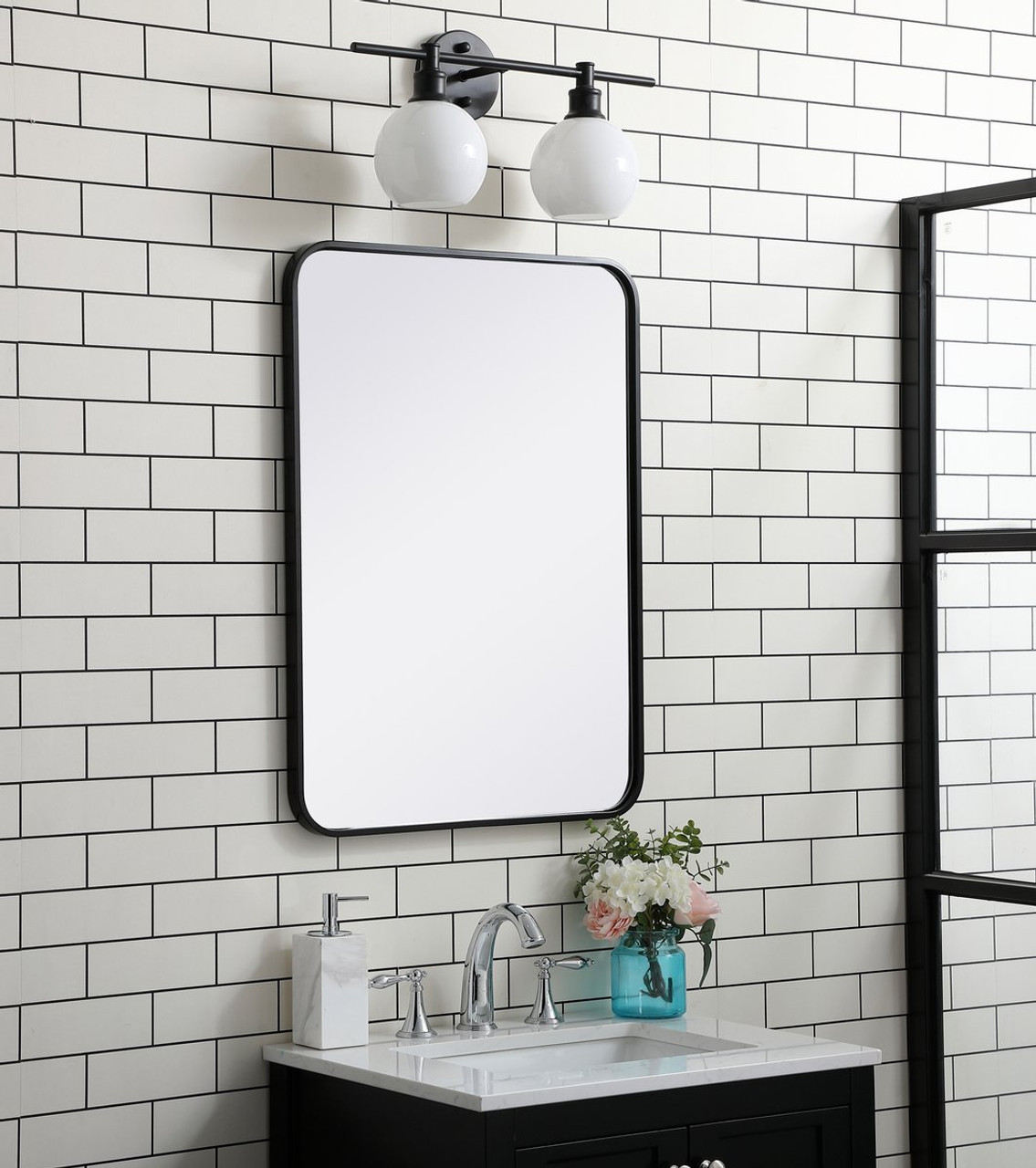 Elegant Decor MR802230BK Soft corner metal rectangular mirror 22x30 inch in Black
