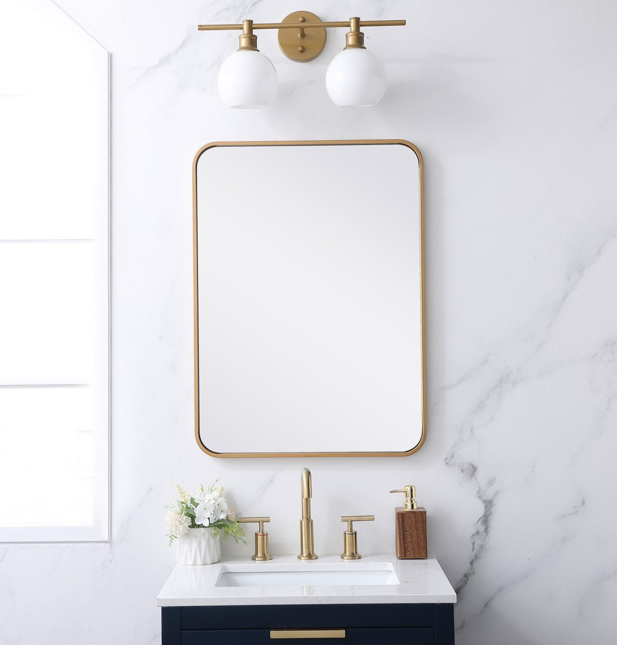 Elegant Decor MR802230BR Soft corner metal rectangular mirror 22x30 inch in Brass