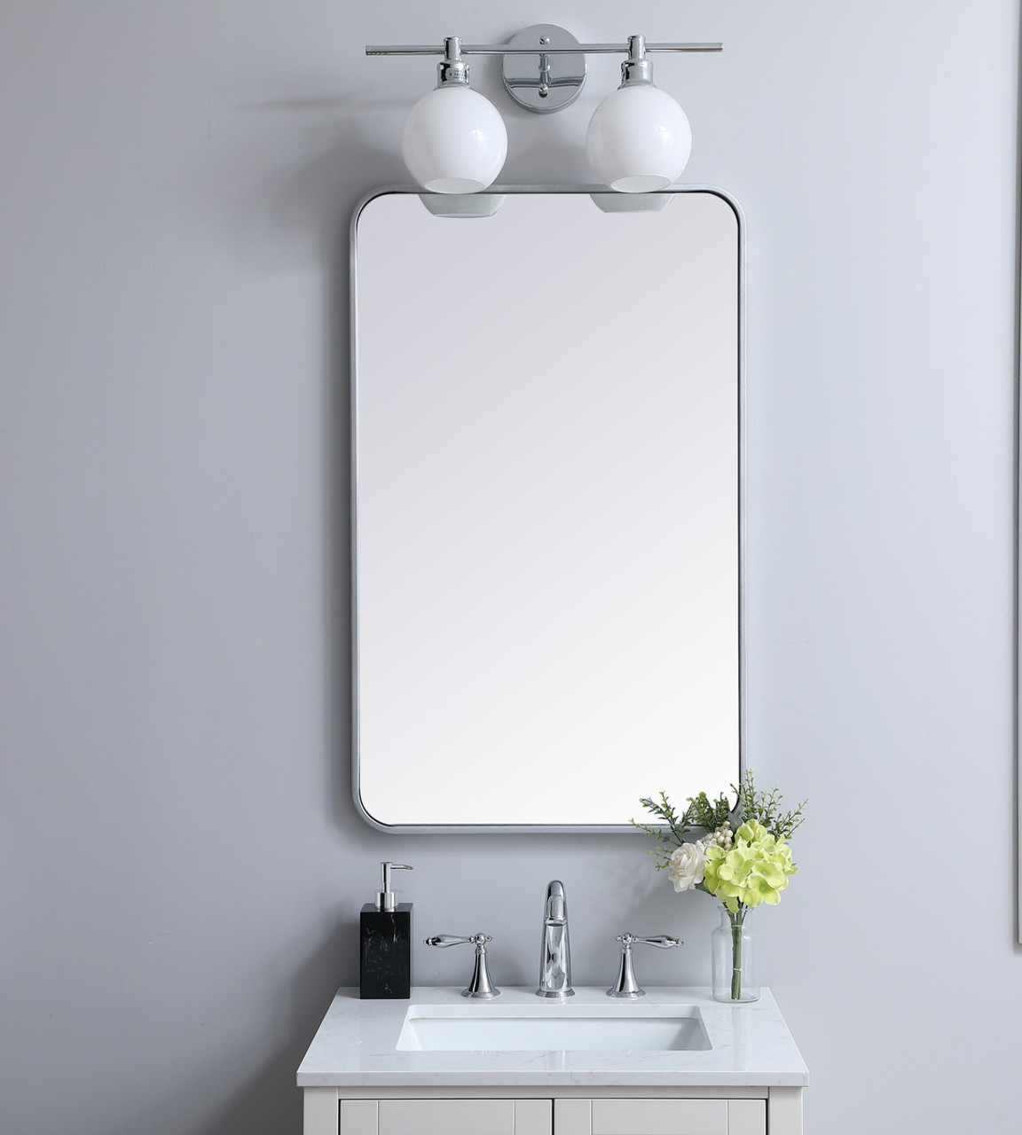 Elegant Décor MR802236S Soft corner metal rectangular mirror 22x36 inch in Silver