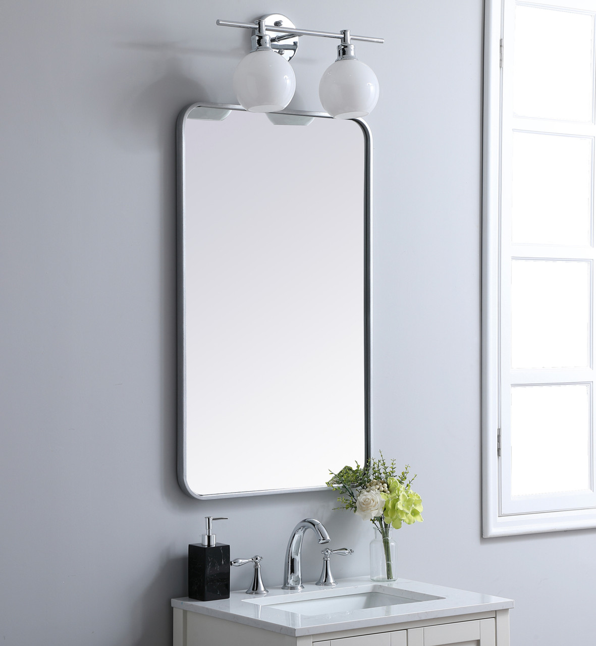 Elegant Décor MR802236S Soft corner metal rectangular mirror 22x36 inch in Silver