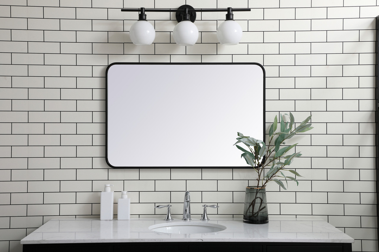 Elegant Decor MR802436BK Soft corner metal rectangular mirror 24x36 inch in Black