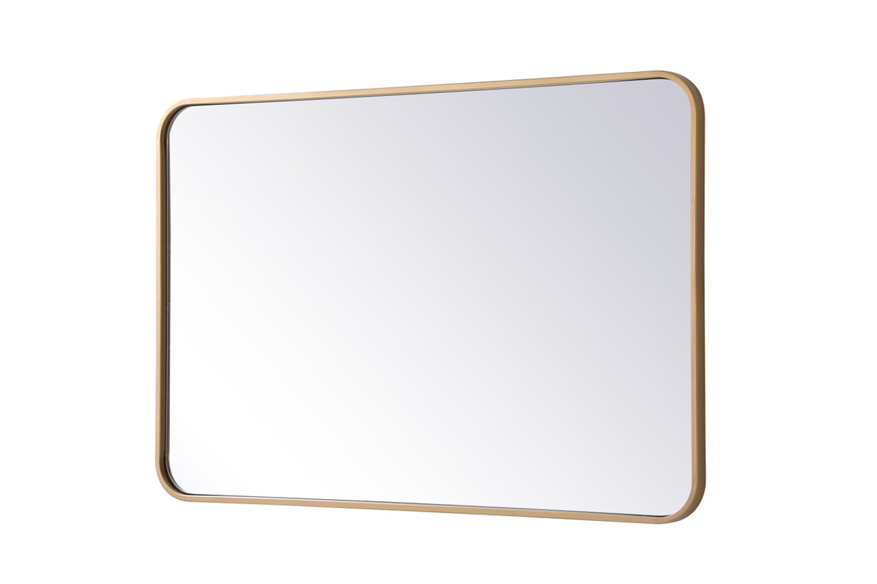Elegant Decor MR802436BR Soft corner metal rectangular mirror 24x36 inch in Brass
