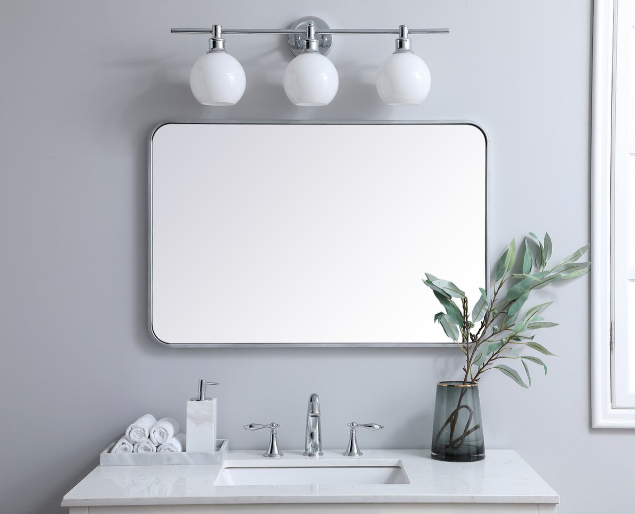 Elegant Decor MR802436S Soft corner metal rectangular mirror 24x36 inch in Silver