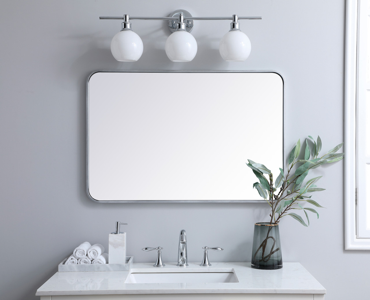 Elegant Decor MR802436S Soft corner metal rectangular mirror 24x36 inch in Silver