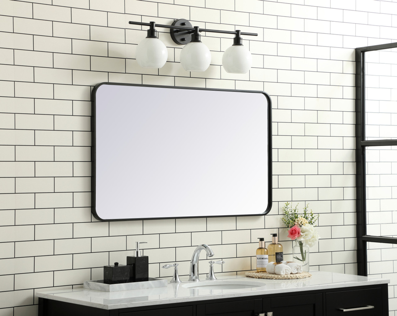 Elegant Decor MR802440BK Soft corner metal rectangular mirror 24x40 inch in Black