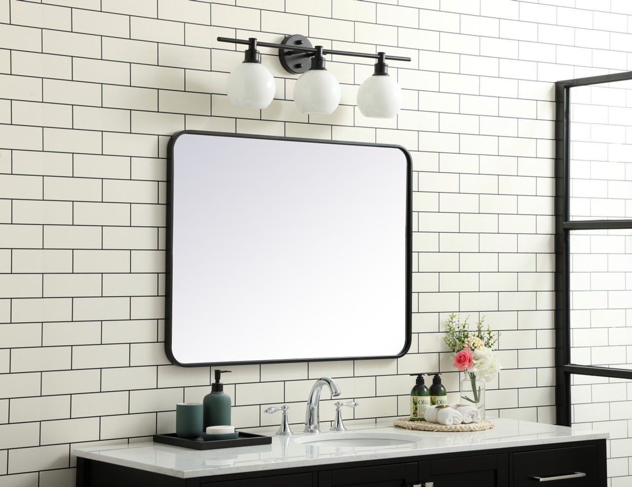 Elegant Decor MR802736BK Soft corner metal rectangular mirror 27x36 inch in Black