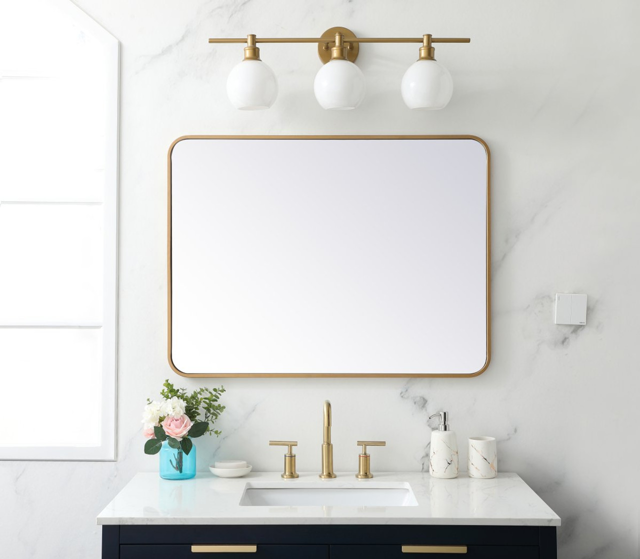 Elegant Decor MR802736BR Soft corner metal rectangular mirror 27x36 inch in Brass