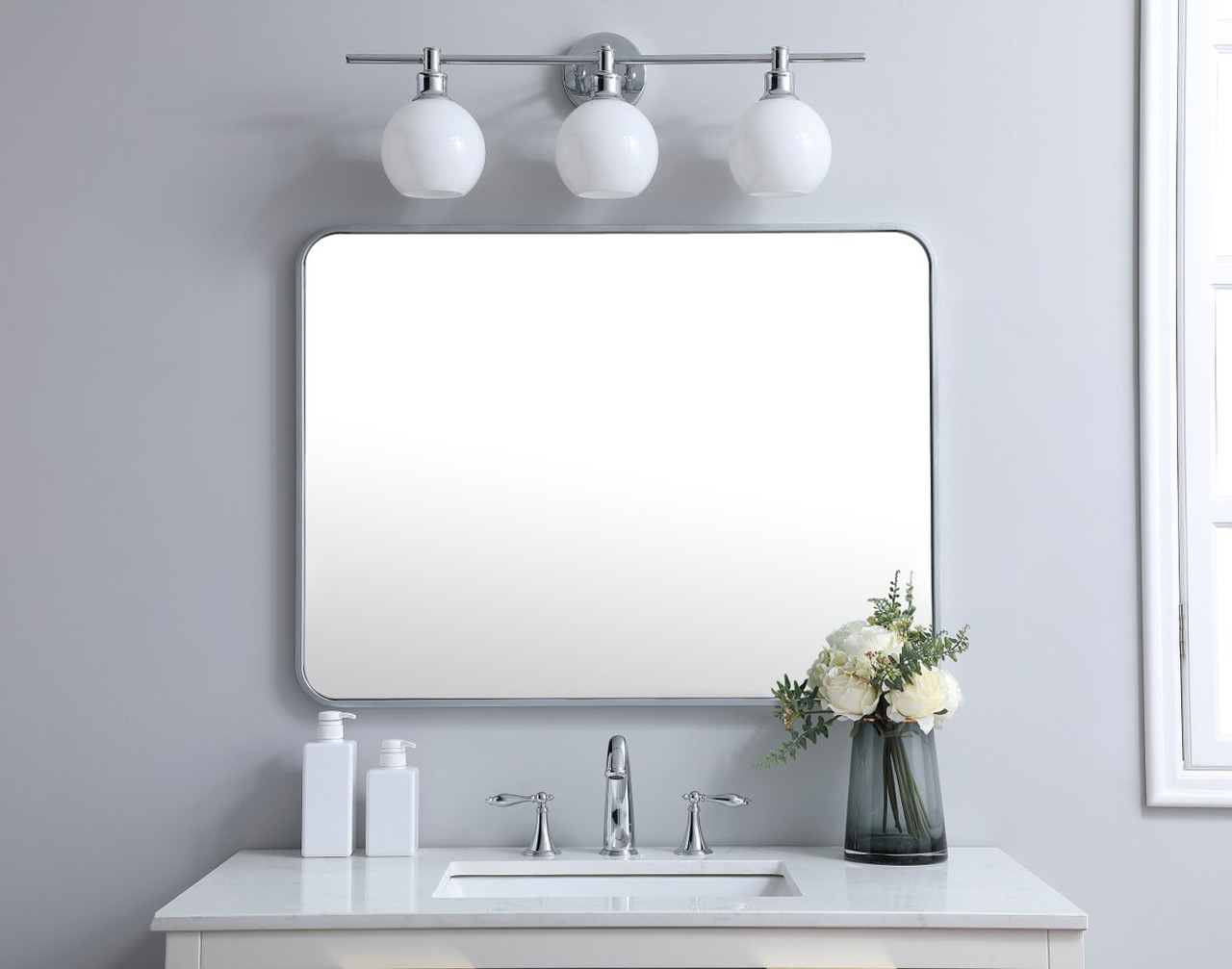 Elegant Decor MR802736S Soft corner metal rectangular mirror 27x36 inch in Silver