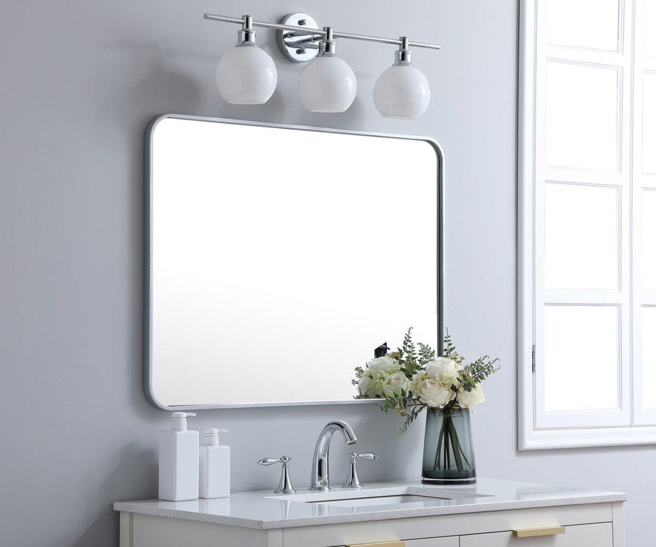 Elegant Decor MR802736S Soft corner metal rectangular mirror 27x36 inch in Silver