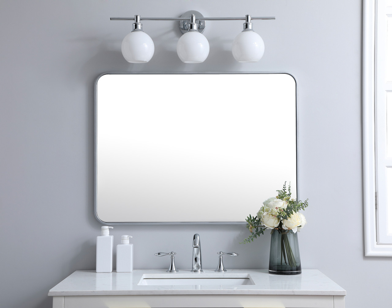 Elegant Decor MR802736S Soft corner metal rectangular mirror 27x36 inch in Silver