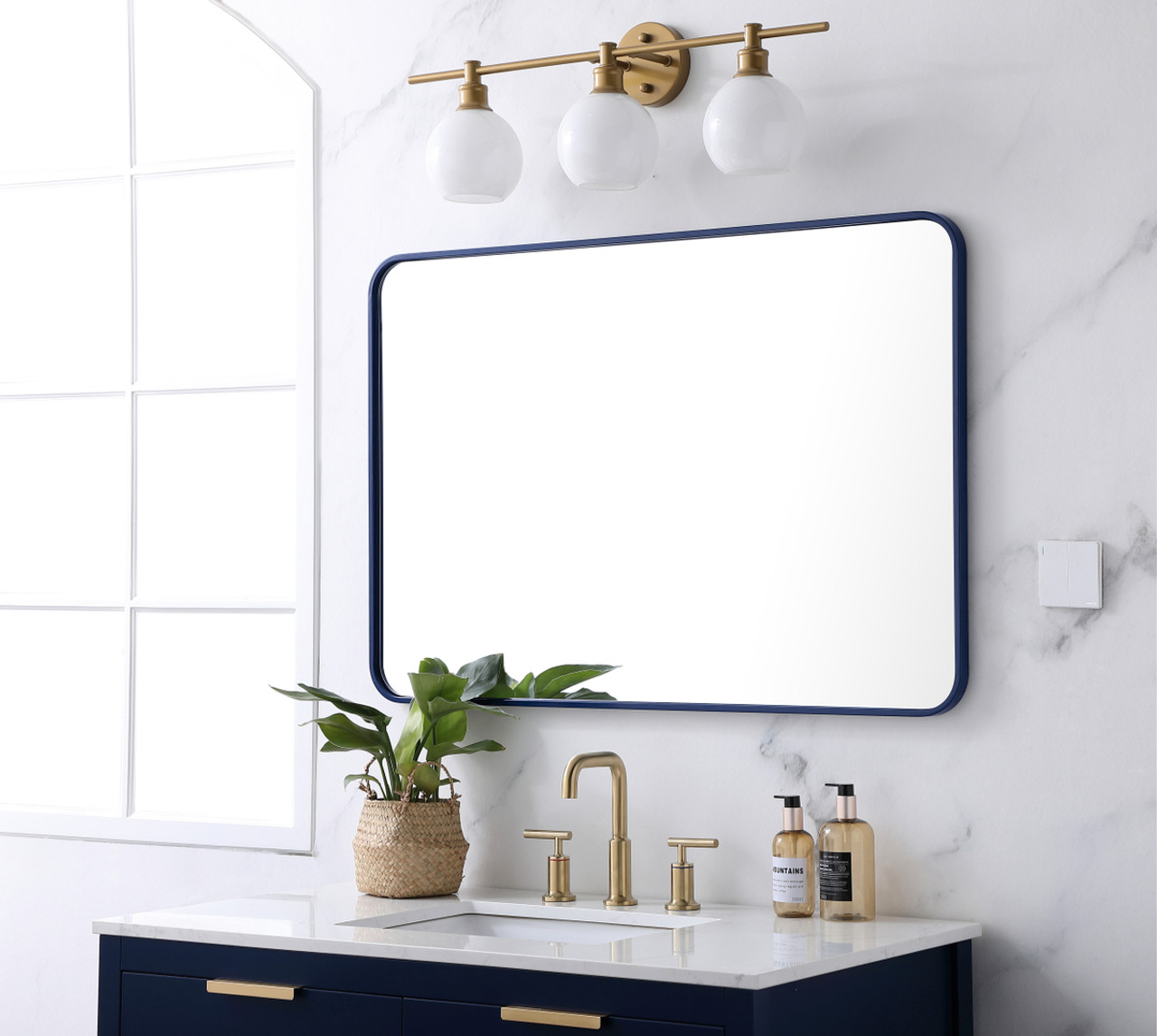 Elegant Decor MR802740BL Soft corner metal rectangular mirror 27x40 inch in Blue