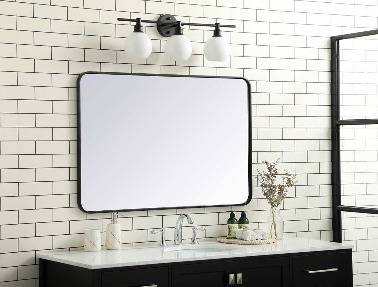 Elegant Decor MR802842BK Soft corner metal rectangular mirror 28x42 inch in Black