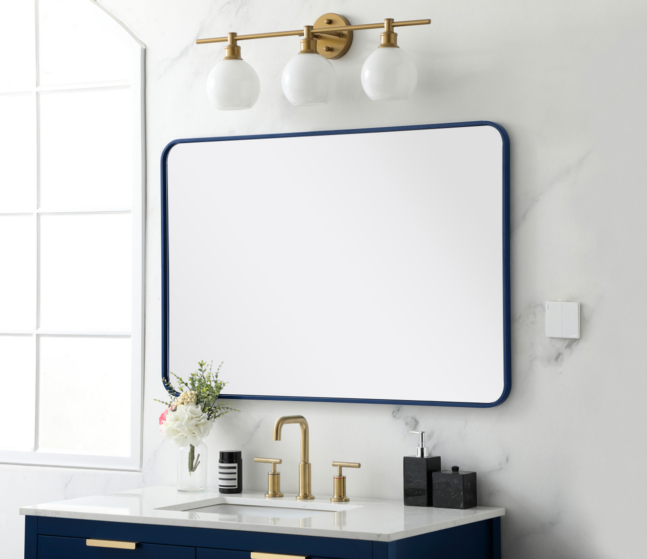 Elegant Decor MR802842BL Soft corner metal rectangular mirror 28x42 inch in Blue