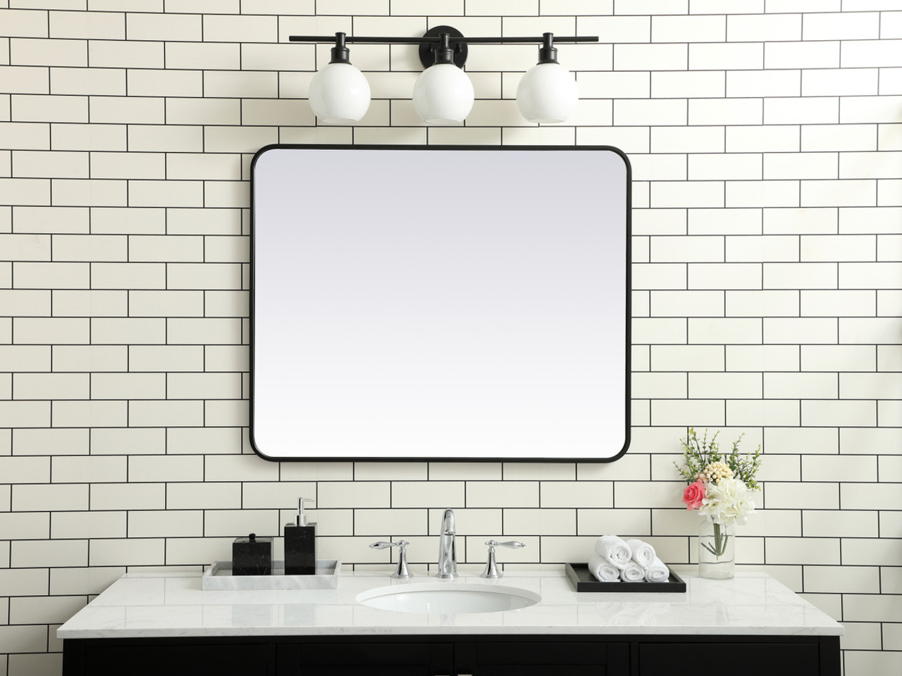 Elegant Decor MR803036BK Soft corner metal rectangular mirror 30x36 inch in Black
