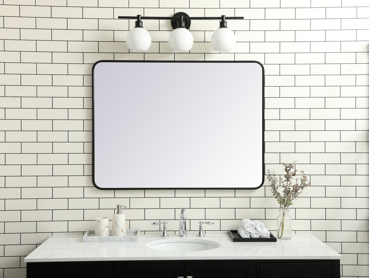 Elegant Decor MR803040BK Soft corner metal rectangular mirror 30x40 inch in Black