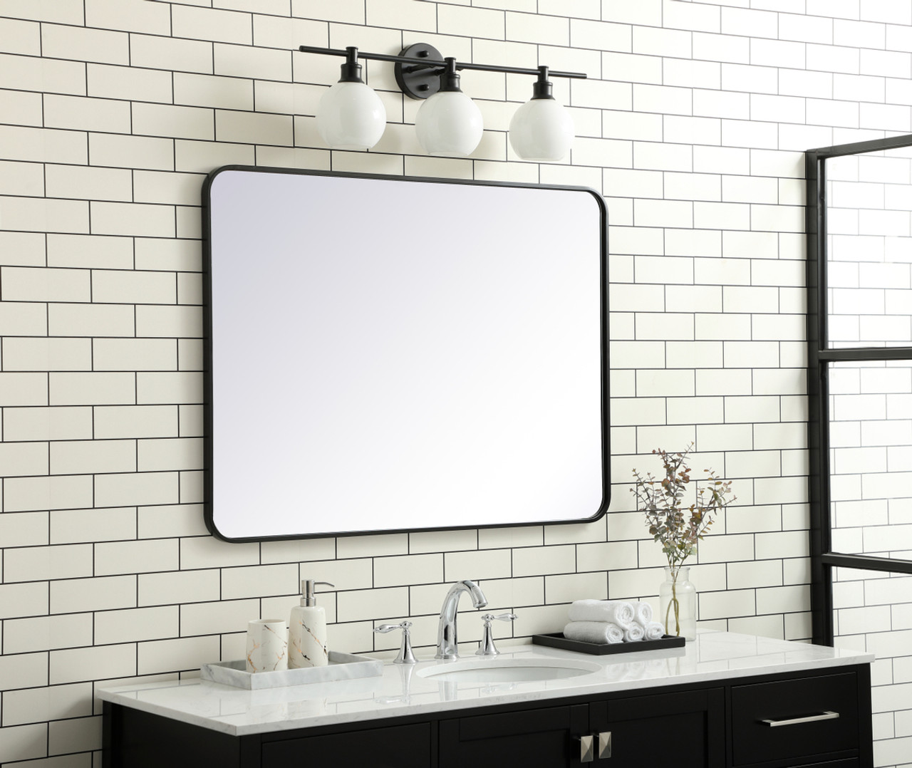 Elegant Decor MR803040BK Soft corner metal rectangular mirror 30x40 inch in Black