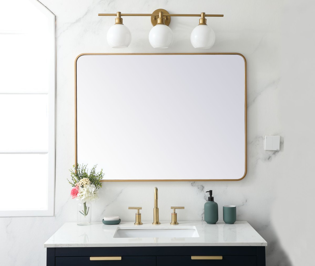 Elegant Decor MR803040BR Soft corner metal rectangular mirror 30x40 inch in Brass