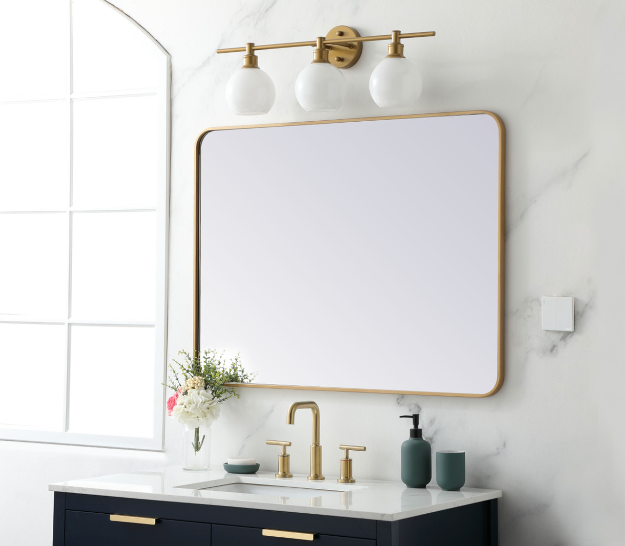 Elegant Decor MR803040BR Soft corner metal rectangular mirror 30x40 inch in Brass