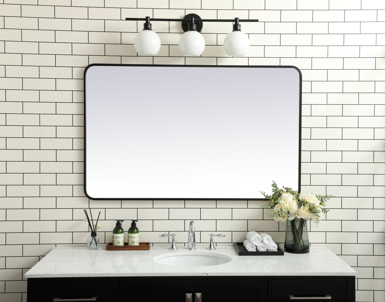 Elegant Decor MR803048BK Soft corner metal rectangular mirror 30x48 inch in Black