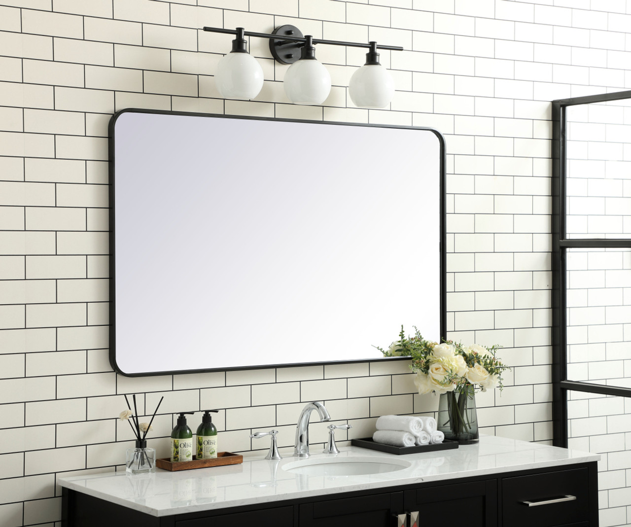 Elegant Decor MR803048BK Soft corner metal rectangular mirror 30x48 inch in Black