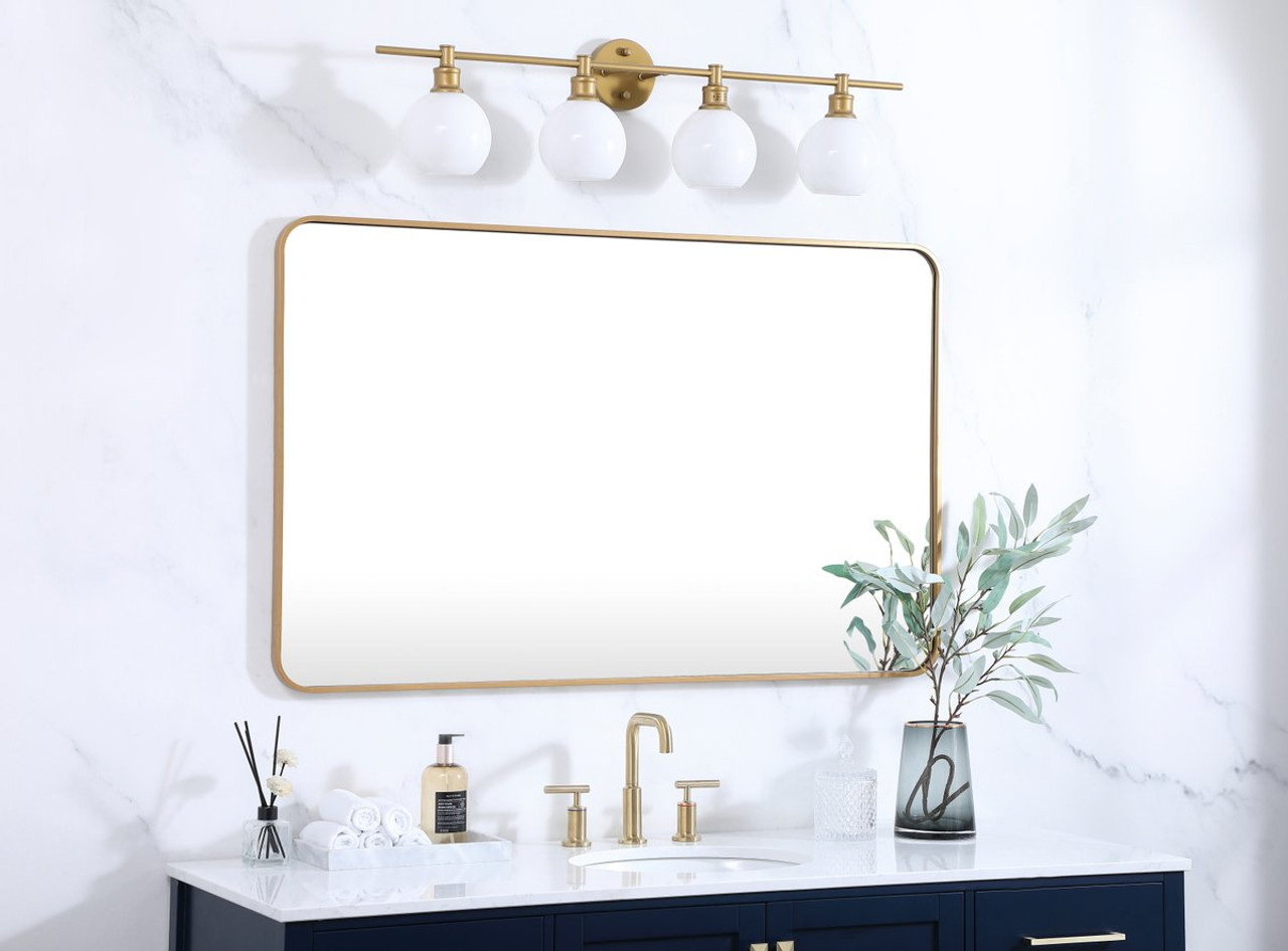 Elegant Decor MR803048BR Soft corner metal rectangular mirror 30x48 inch in Brass