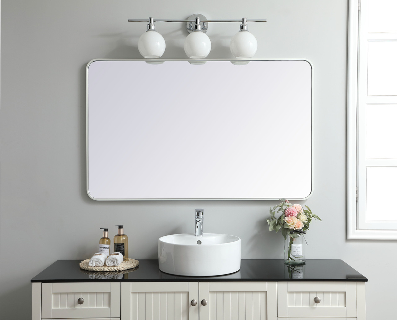 Elegant Decor MR803048WH Soft corner metal rectangular mirror 30x48 inch in White