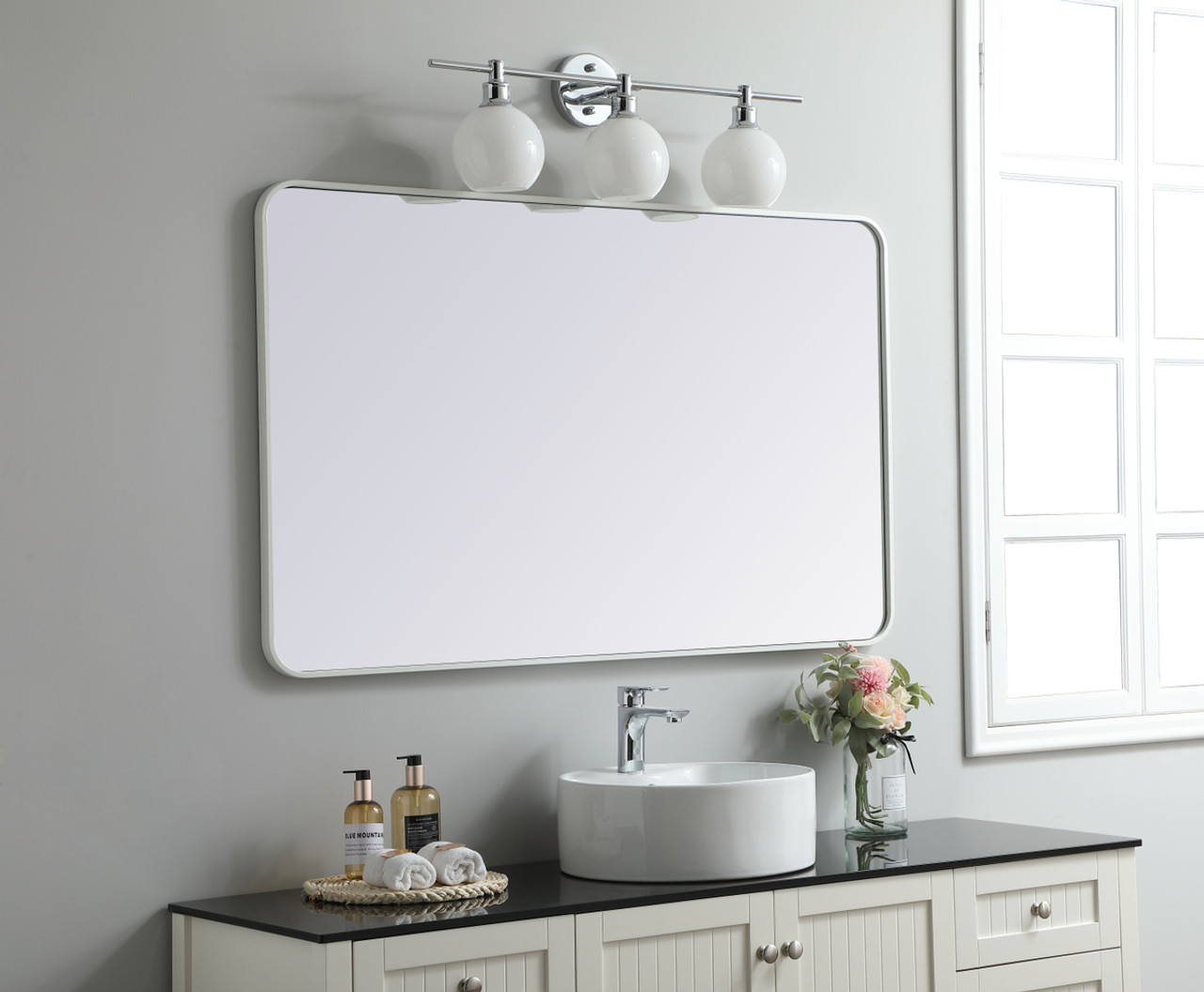 Elegant Decor MR803048WH Soft corner metal rectangular mirror 30x48 inch in White