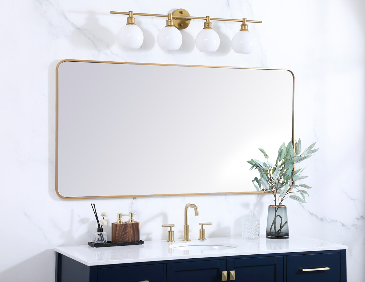Elegant Decor MR803060BR Soft corner metal rectangular mirror 30x60 inch in Brass