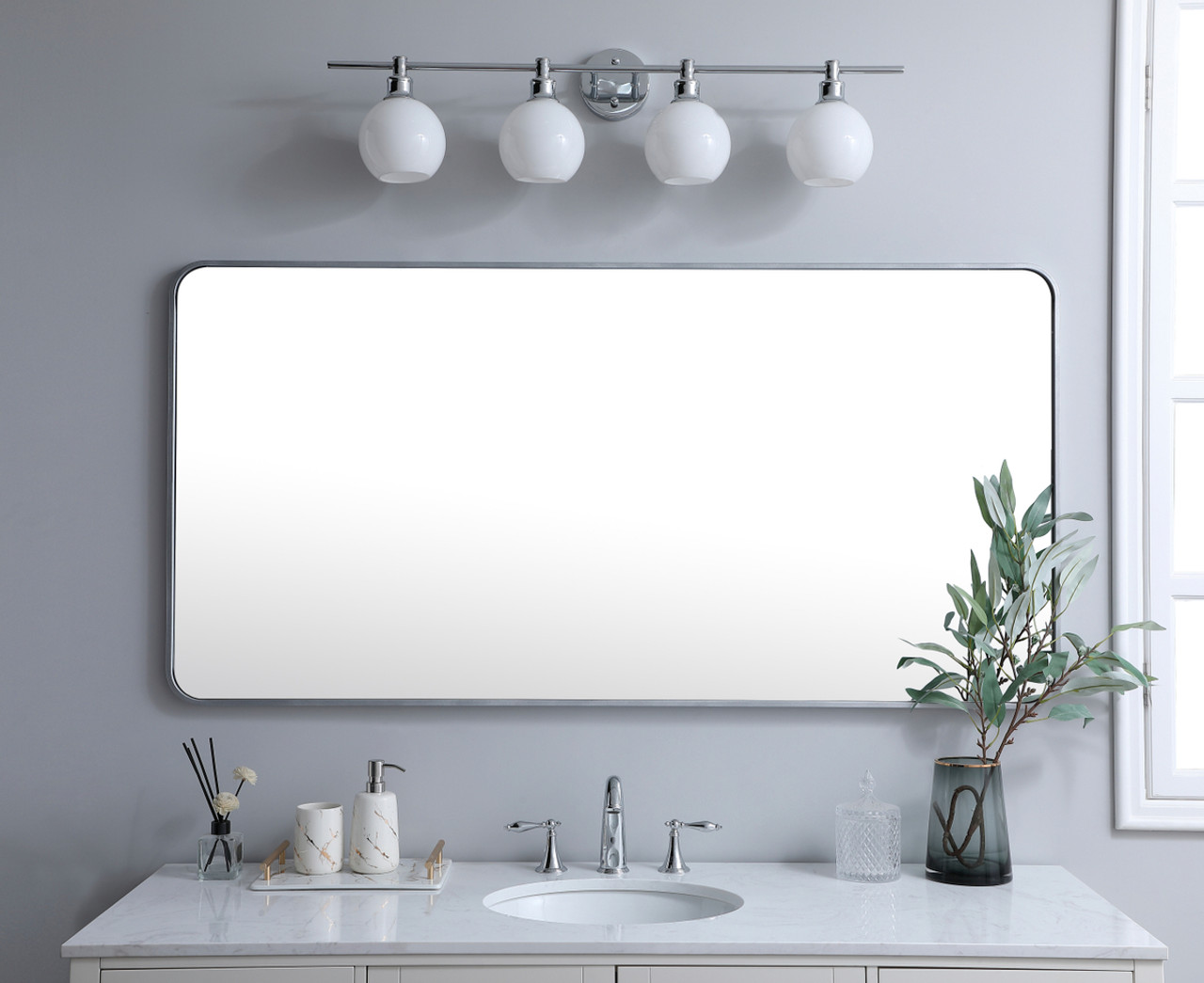 Elegant Decor MR803060S Soft corner metal rectangular mirror 30x60 inch in Silver