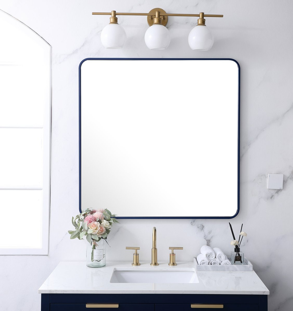 Elegant Decor MR803636BL Soft corner metal rectangular mirror 36x36 inch in Blue