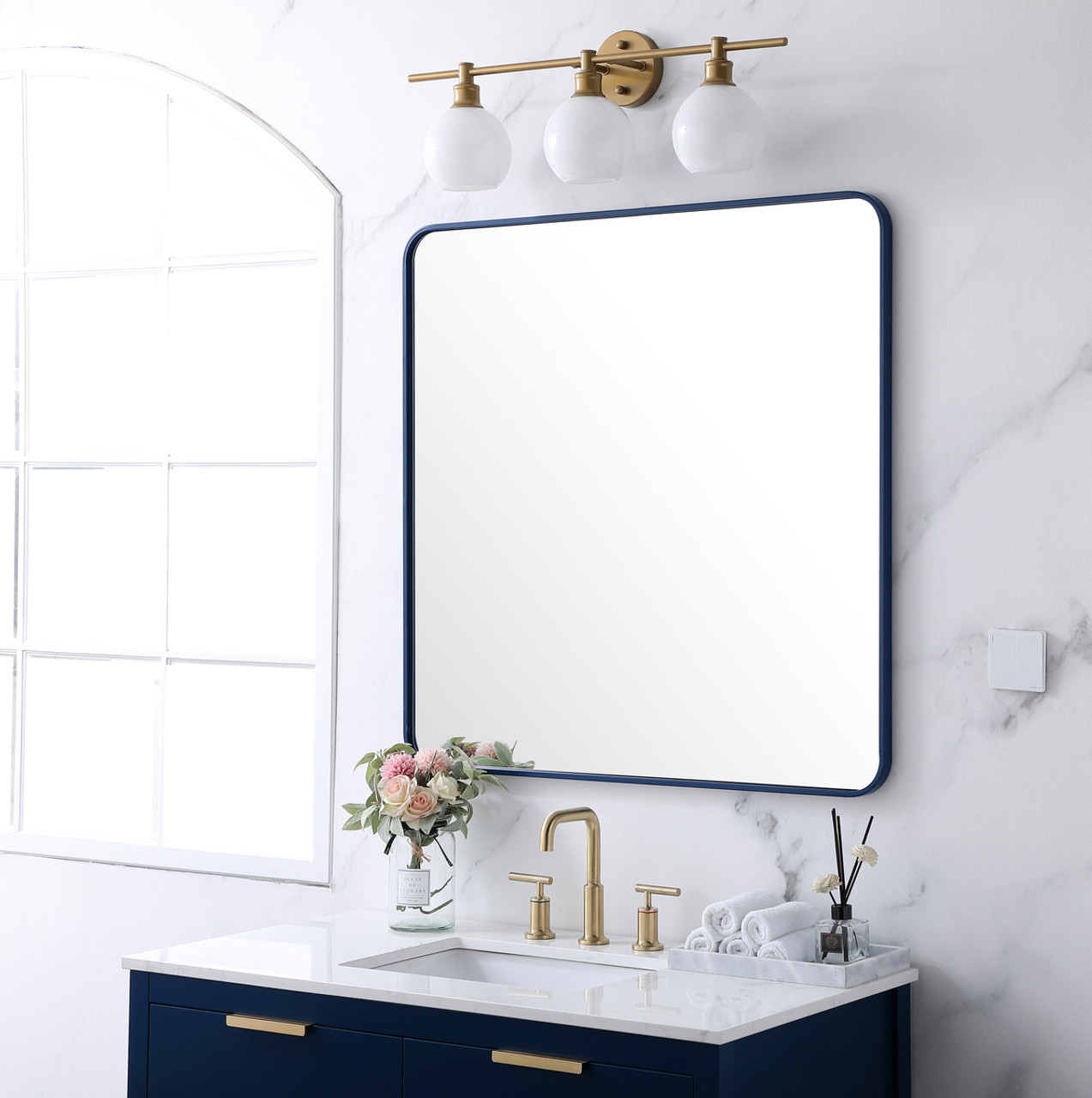 Elegant Decor MR803636BL Soft corner metal rectangular mirror 36x36 inch in Blue