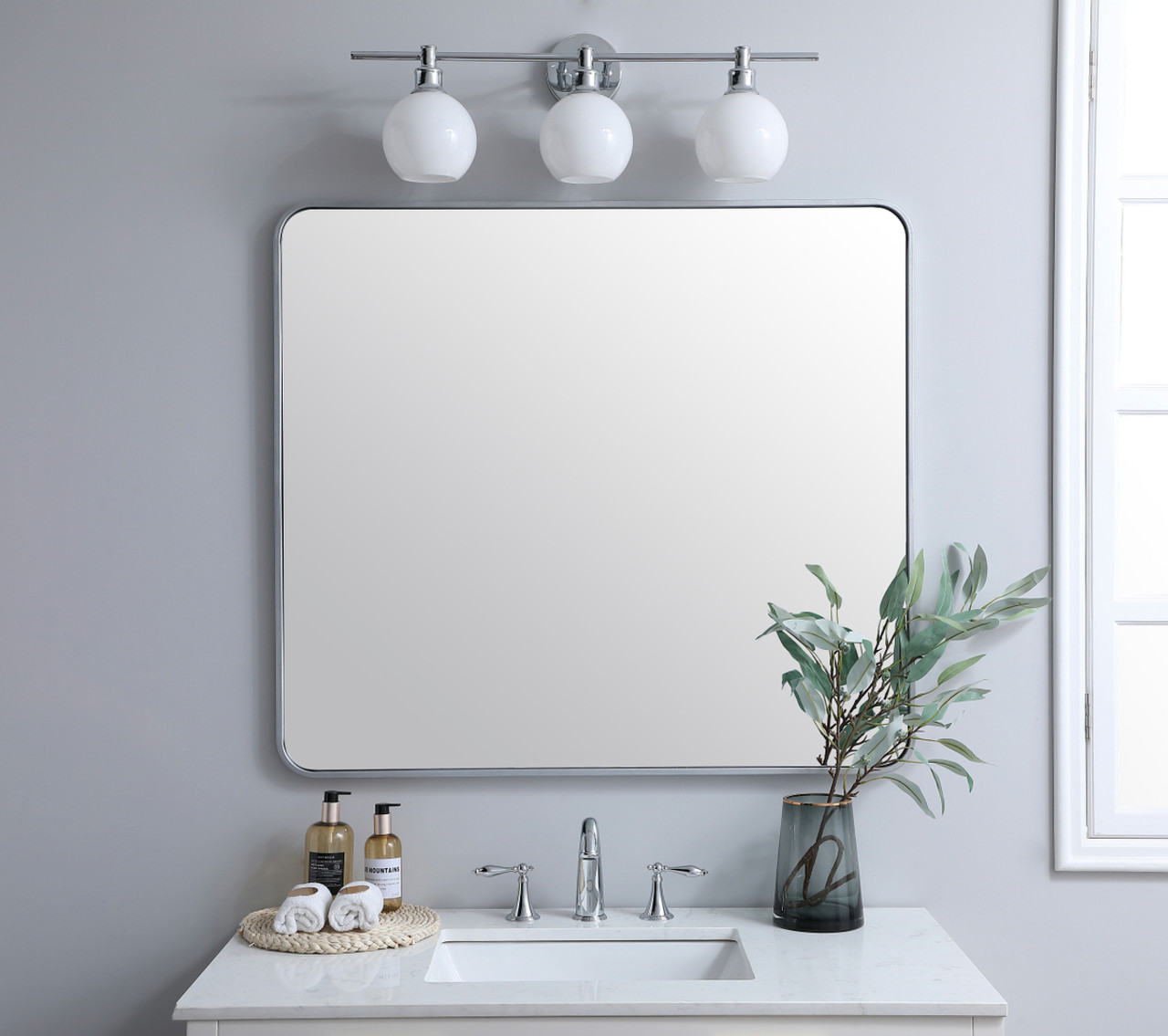 Elegant Decor MR803640S Soft corner metal rectangular mirror 36x40 inch in Silver
