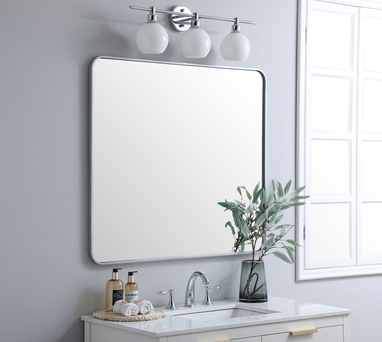Elegant Decor MR803640S Soft corner metal rectangular mirror 36x40 inch in Silver